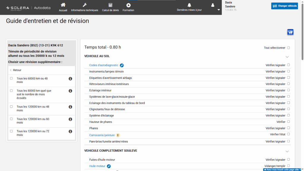 Guide d'entretien pour Autodata