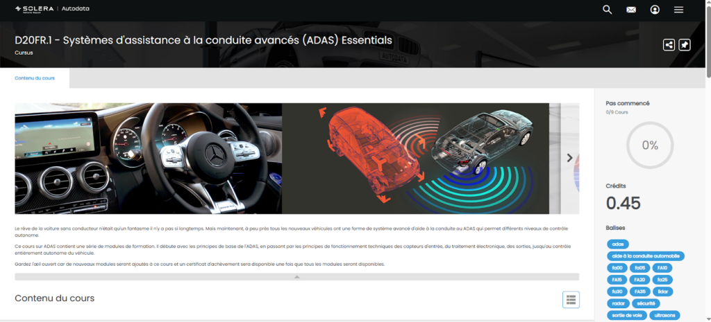 Cours des systèmes d'assistance a la conduite avancés  (ADAS) Essentials